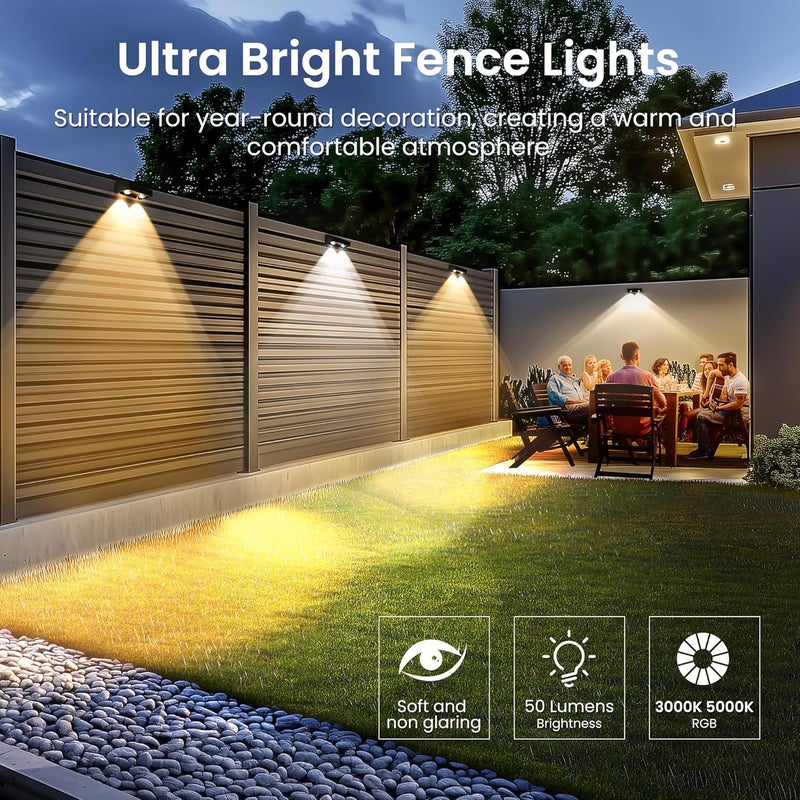 SOLPEX Solar Fence Lights Outdoor, 9 Fixed Colors ＆ Color Changing Fence Solar Lights Outdoor Waterproof IP65, LED Deck Lighting for Halloween Backyard Wall Step Patio Railing Pool Porch (8 Pack) - Image 5